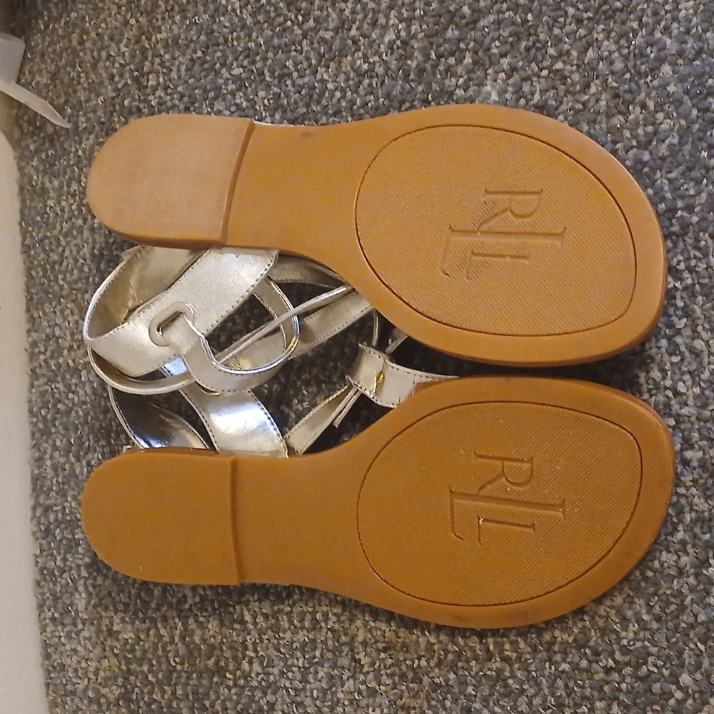 Lauren Ralph Lauren Metallic Gold Sandals Soze 9.5 - Picture 5 of 6
